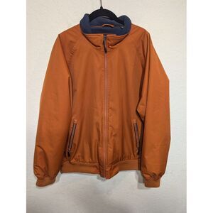 Orvis Mens Jacket Orange Soft Shell Zip Fleece Lined Pockets‎ Size Large